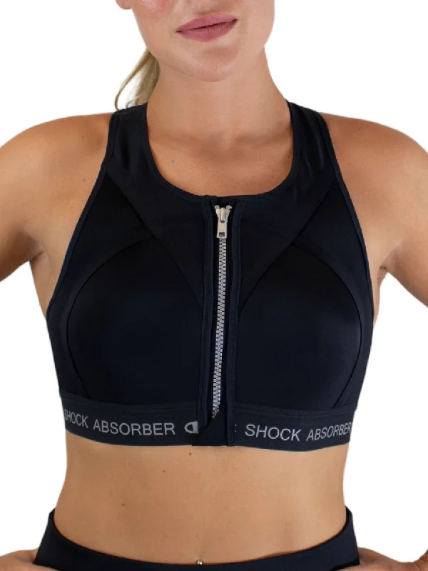 Sports bra with drift shape -InfinitY Power Zip Front Sports Bra - Black