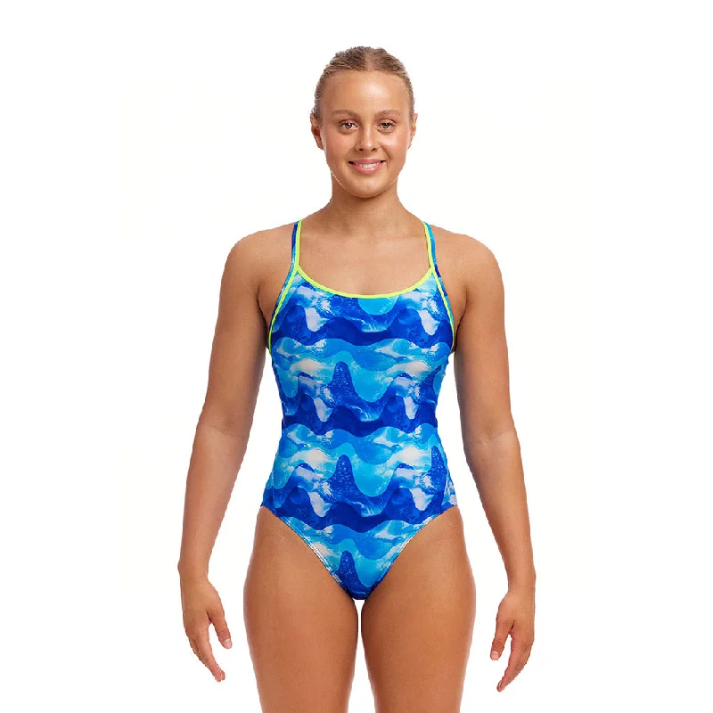 Swimwear with cutouts-Funkita Ladies Dive In Diamond Back One Piece