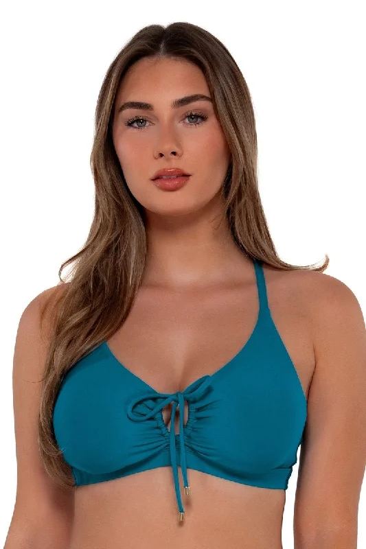 Sports bra with damp runs -SUNSETS SOLID KAUAI KEYHOLE BRA TOP