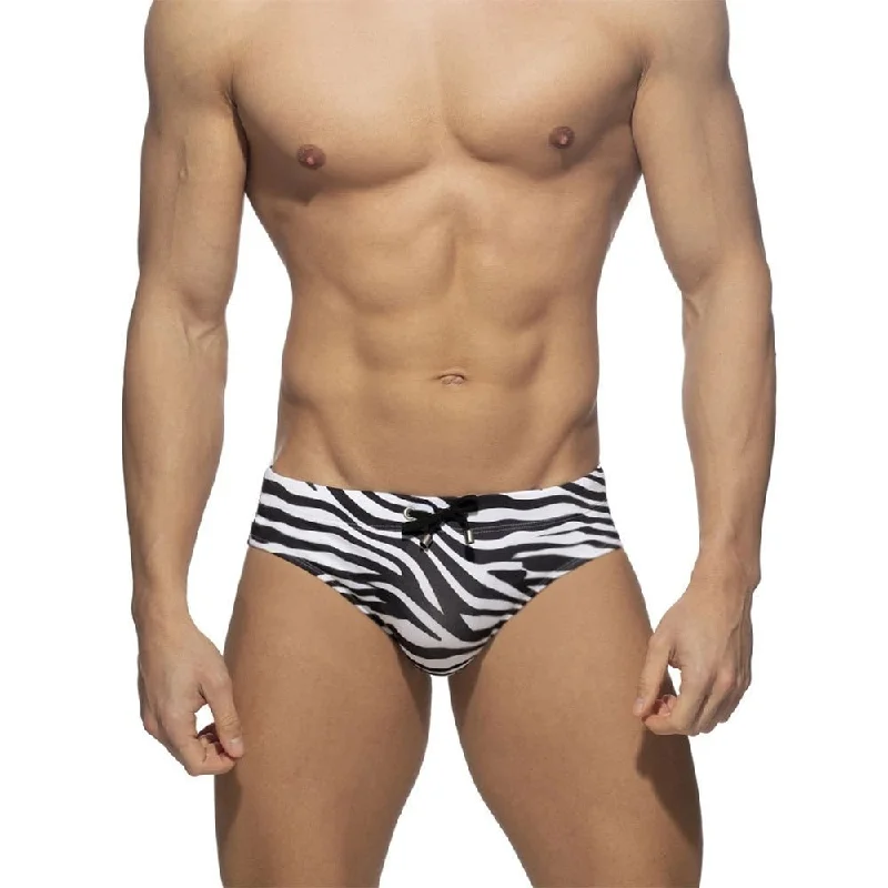 Swimwear with side cutouts-White Leopard Swim Briefs