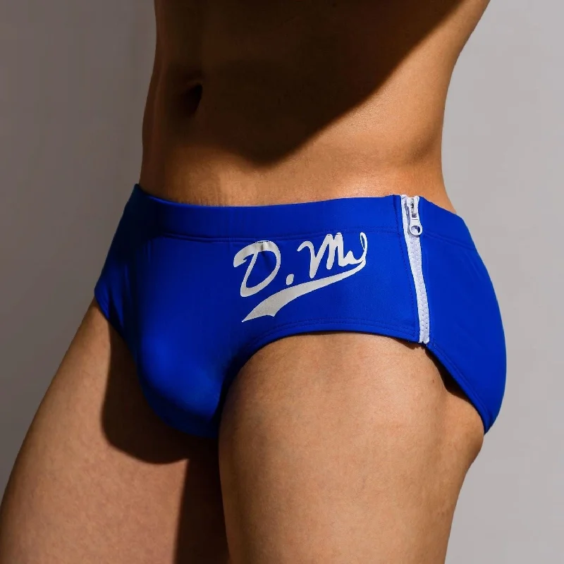 Swimwear with rigid fabric-DM Zipper Swim Briefs