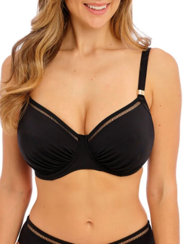 Swimwear with subtle texture-East Hampton Gathered Full Cup Bikini Top - Black