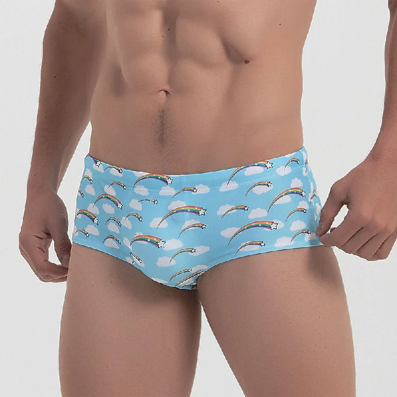 Swimwear with drawstring-Rainbow Cloud Swim Trunks