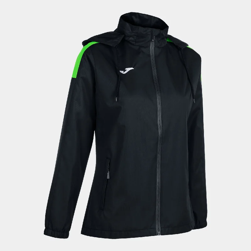 Sports Jacket with adjustable cuffs-Joma Trivor Ladies Rain Jacket (Black/Green Fluor)