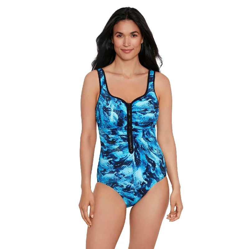 Swimwear with stain-resistant-Penbrooke Under My Skin Shirred Zipper One Piece