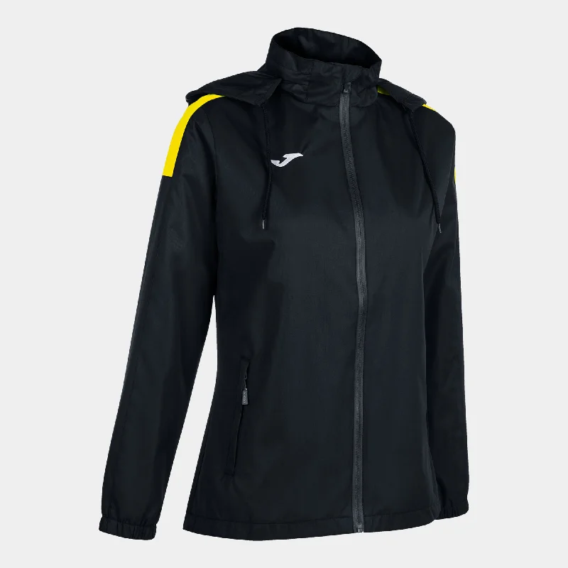 Sports Jacket with knitted cuffs-Joma Trivor Ladies Rain Jacket (Black/Yellow)