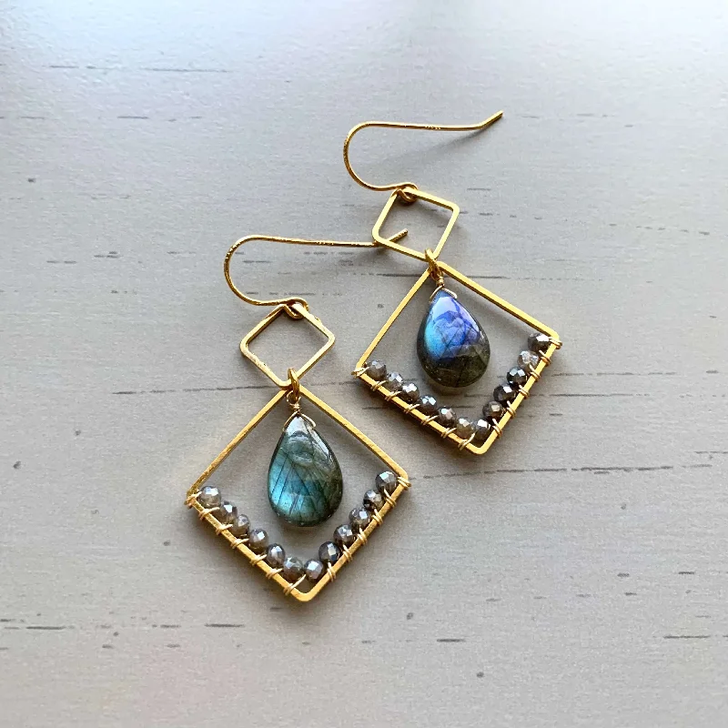 Sports bra for pace dashes -Labradorite Gold Geometric Earrings