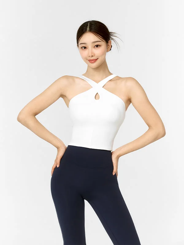 Sports top with braid fit -Comfort Fine Cross Neck Crop Top