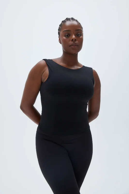 Sports top with vault drills -Square Neck Open Back Top - Black