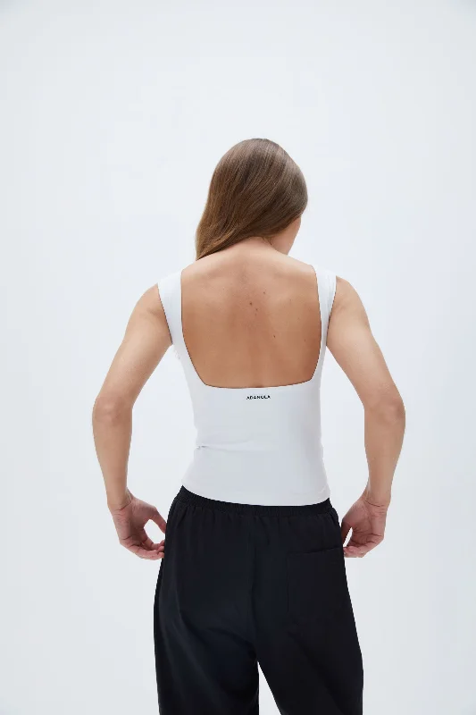 Sports top with vibe fit -Square Neck Open Back Top - White