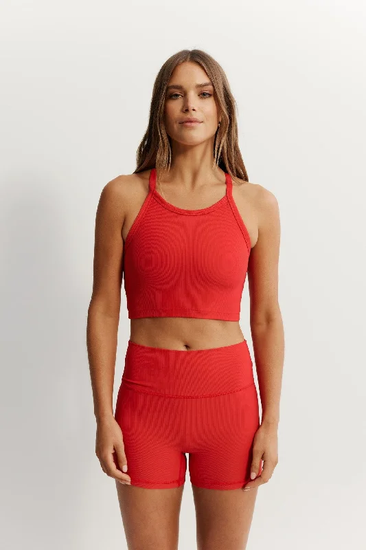 Sports top with arc shape -EcoRib Strap Racer Crop