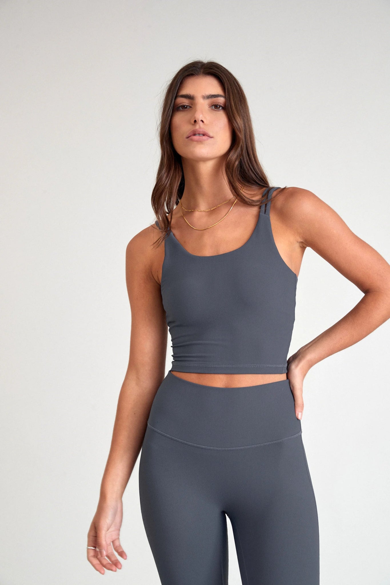 Sports top with misty jogs -EcoRib Strappy Crop