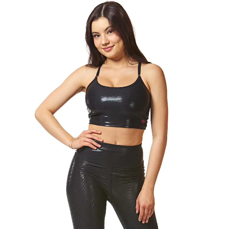 Sports top with light collar -Ignite Crop Top - Black Onyx