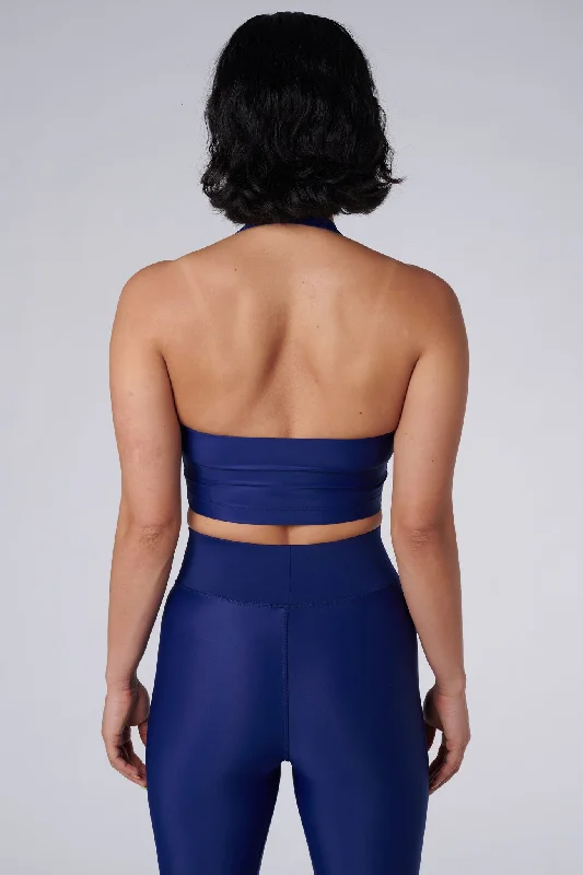 Sports top with sheer shape -Iris Halter Crop Top | Recycled Nylon | Royal