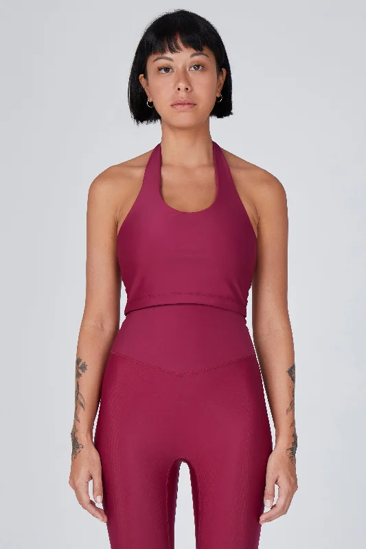 Sports top with wide fit -Iris Halter Crop Top | Recycled Nylon |  Wine