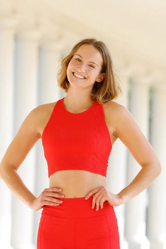 Sports top with surge sprints -Kella Pocket Crop Top (cherry ribbed)