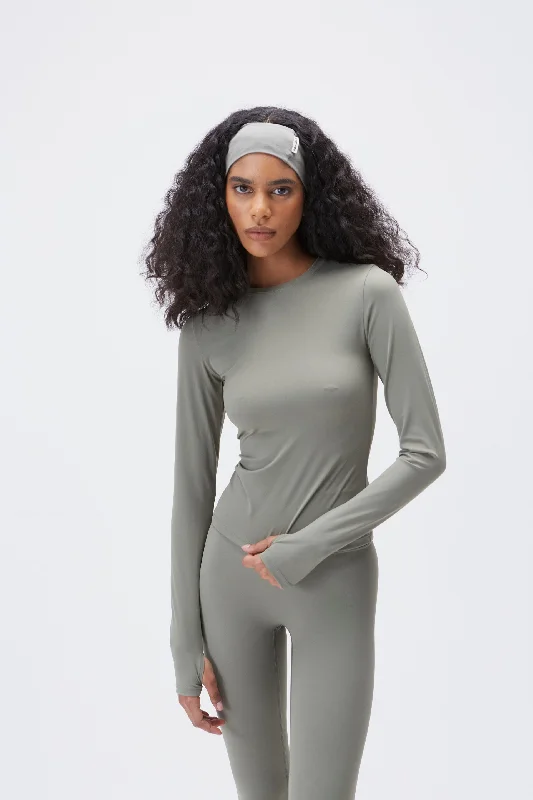 Sports top with wide shape -Ultimate Long Sleeve Top - Olive Green