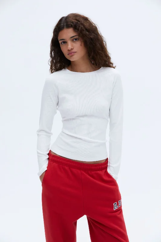 Sports top with bow fit -Rib Raglan Long Sleeve Top - White