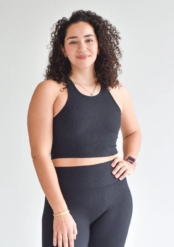 Sports top with swirl fit -Ribbed Crop Top - Charcoal