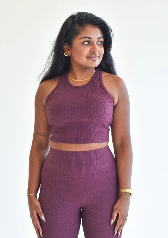 Sports top for misty trails -Ribbed Crop Top - Plum