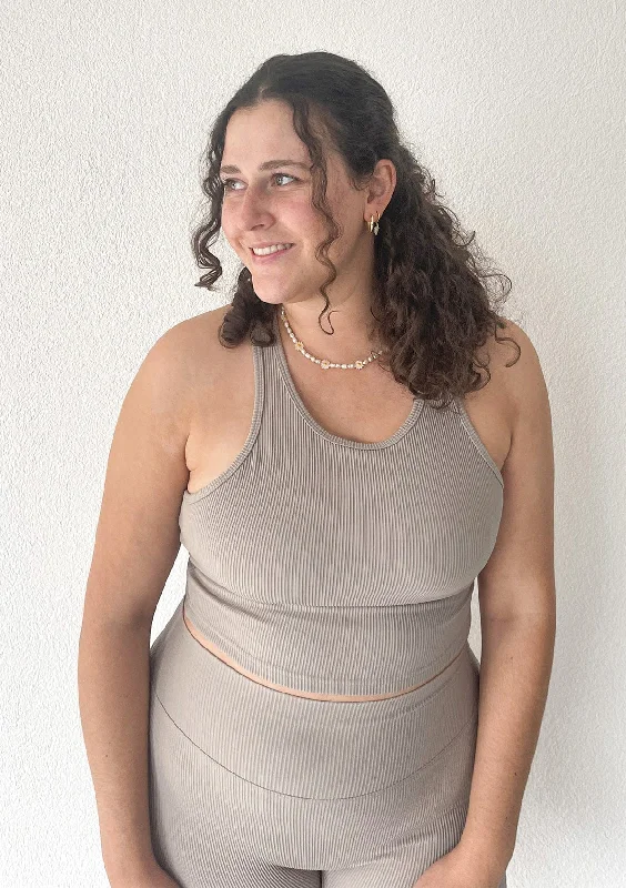 Sports top with flux design -Ribbed Crop Top - Latte