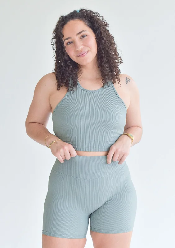 Sports top with loop fit -Ribbed Crop Top - Sage Green