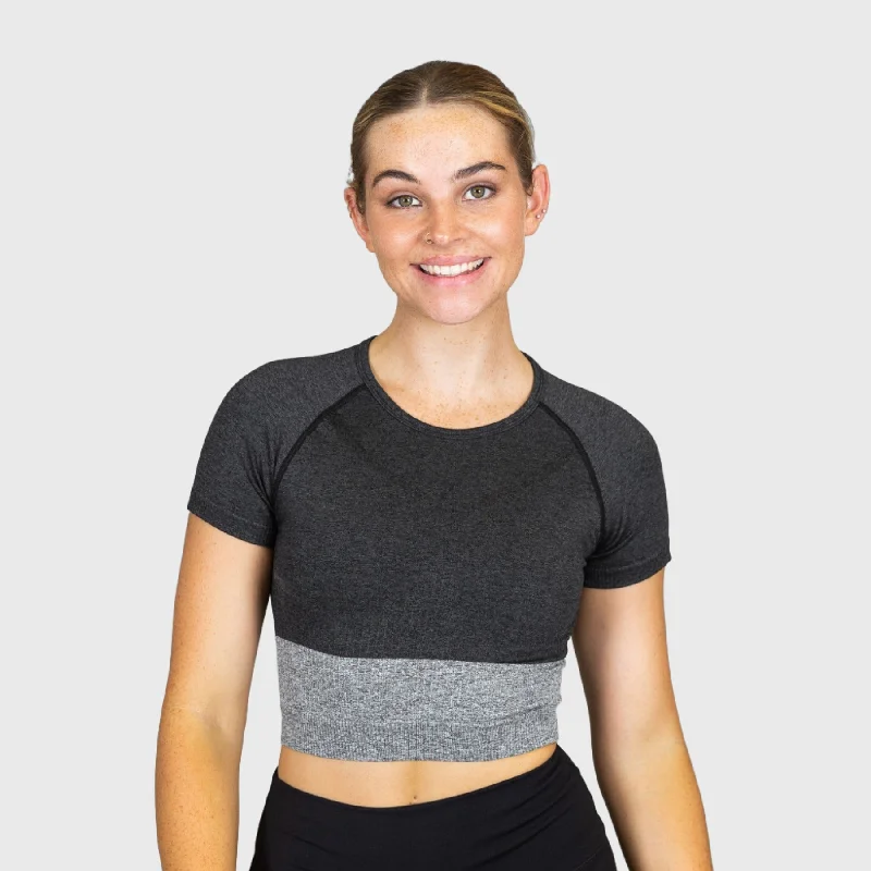 Sports top with vault drills -TWL - Women's Endure Seamless Crop - Black/Charcoal Marl