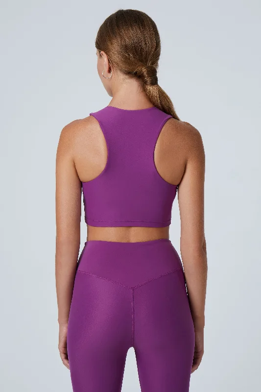 Sports top for brisk sprints -Tula High Neck Racer Back Crop Top | Recycled Nylon | Plum