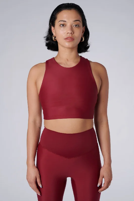 Sports top with tide shape -Tula High Neck Racer Back Crop Top | Recycled Nylon | Wine