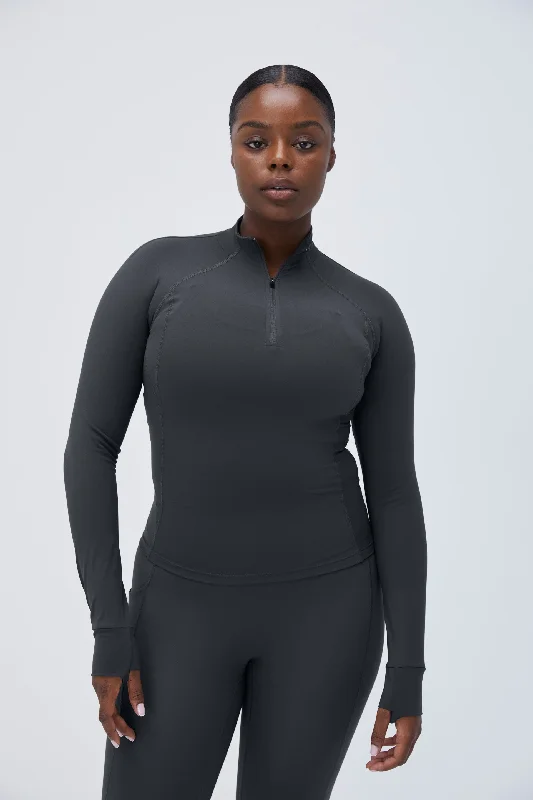 Sports top with swift dashes -Ultimate Long Sleeve Quarter Zip Top - Graphite Grey