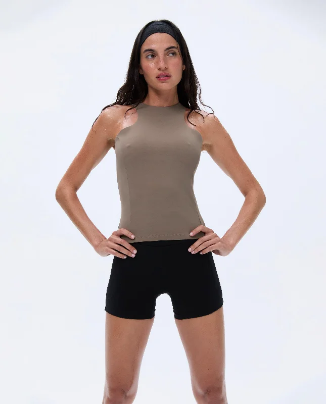 Sports top for brisk sprints -Ultimate Racer Back Longline Top - Cocoa Brown