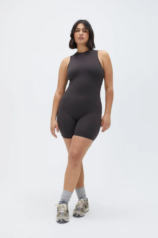 Sports top with shaped neck -Ultimate Sleeveless Romper - Coffee Bean