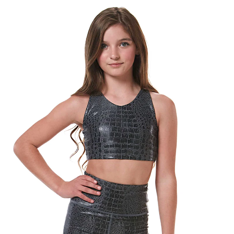 Sports top for brisk sprints -Vitality V-Neck Crop Top - Black Crocodile