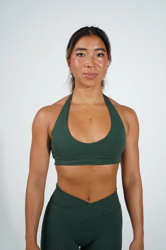 Sports top with thick fit -ELEVATE CROP - FOREST GREEN