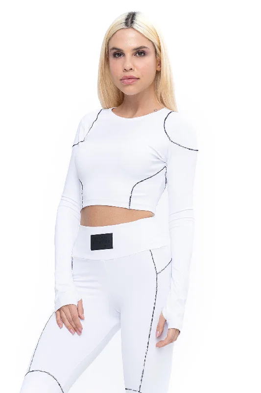 Sports top for damp runs -Race Cropped - White