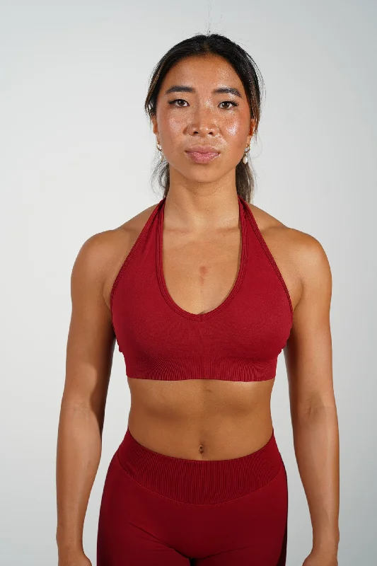 Sports top for bandy play -RECOIL HALTER CROP - DARK RED