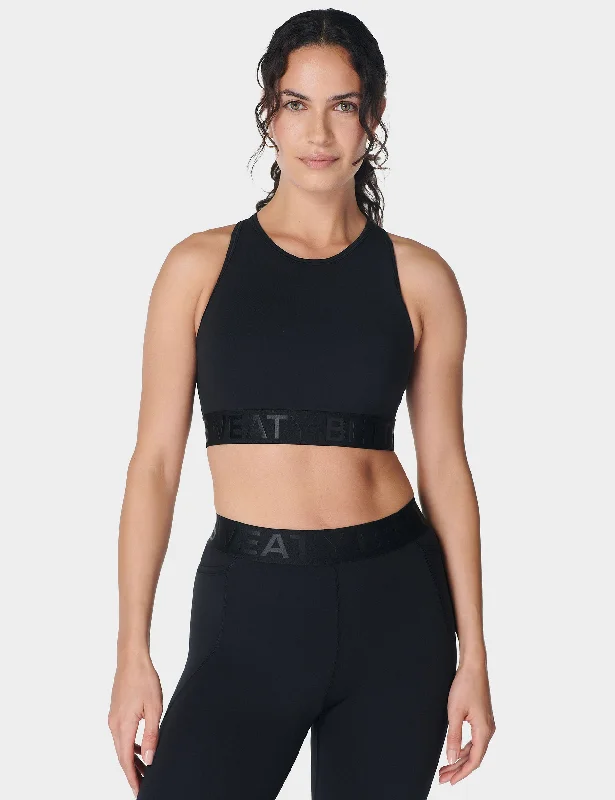 Sports top with braided collar -Power Logo Medium Impact Cropped Vest - Black