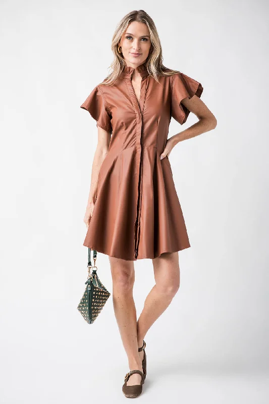 Sports top with arc shape -THML Faux Leather Flutter Sleeve Dress