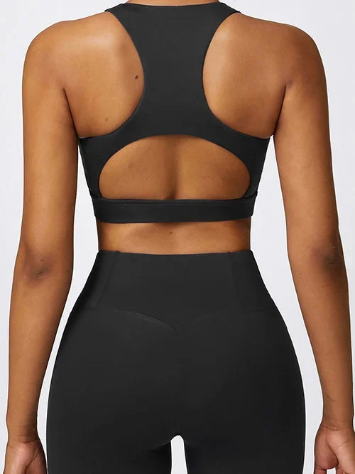 Sports top with tide shape -Ciara Smooth High Neck Crop Top - Black