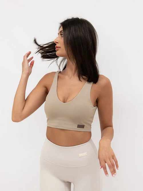 Sports top with split shape -Isabella Smooth Crop Top - Pastel Khaki