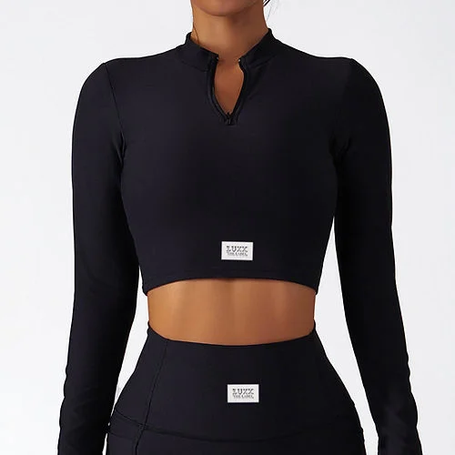 Sports top with fast dashes -Misha Long Sleeve Zip Up - Black