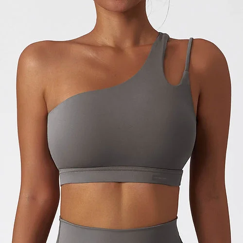 Sports top with bow shape -Panayiota Side Shoulder Smooth Crop Top - Dark Grey