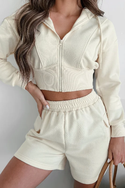 Sports top with vibe shape -Rawlin Crop Zipper Hoodie (Ivory)